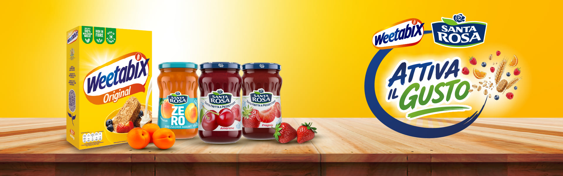 Banner del concorso Attiva il Gusto: acquista un prodotto Weetabix o Santa Rosa e prova a vincere uno dei 33 frullatori portatili nutribullet o il voucher sport/benessere dell'estrazione finale